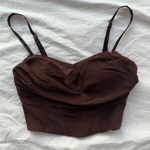Lulus Chocolate Brown Bustier Crop Top Adjustable Straps XS